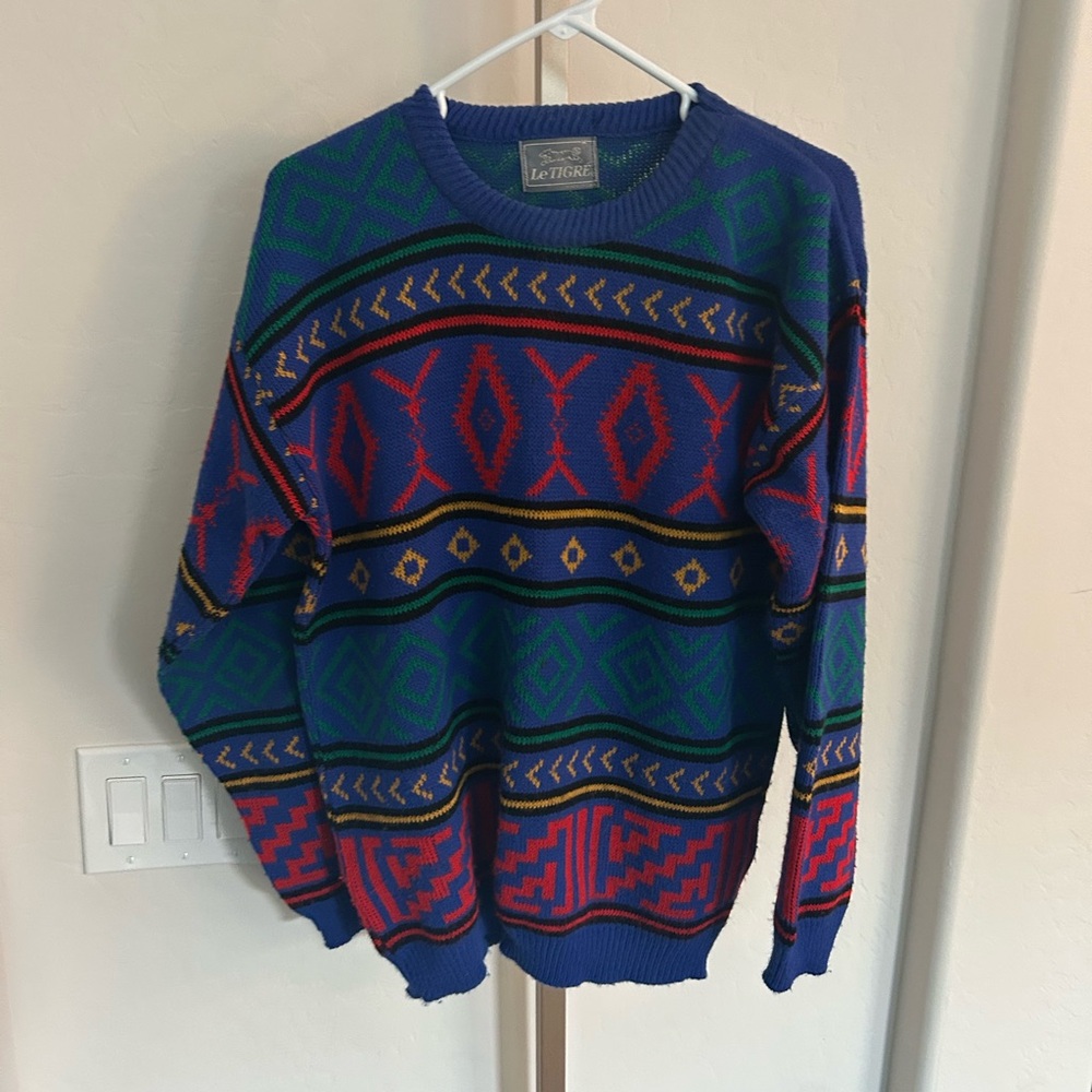Vintage Le Tigre Coogi Style Colorful Sweater Size Medium